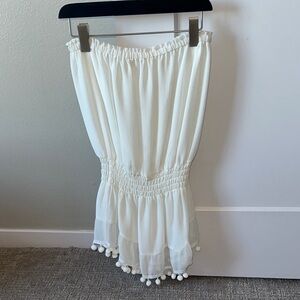 Ramy Brook White High-Low Skirt with Pom-Pom Trim, Marcie dress